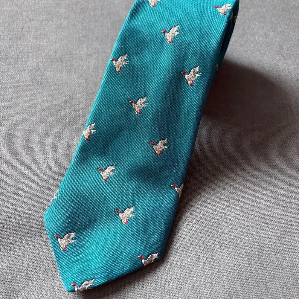 Michael Reed Silk Tie Teal Mallard Duck Novelty Necktie Mens